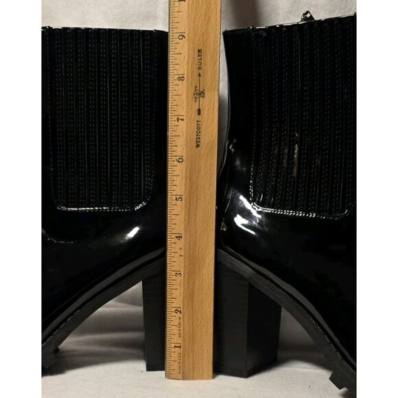 Forever 21 Boots Womens 7.5 Chunky Platform Lug Bootie Black Patent High Heel - Picture 9 of 10